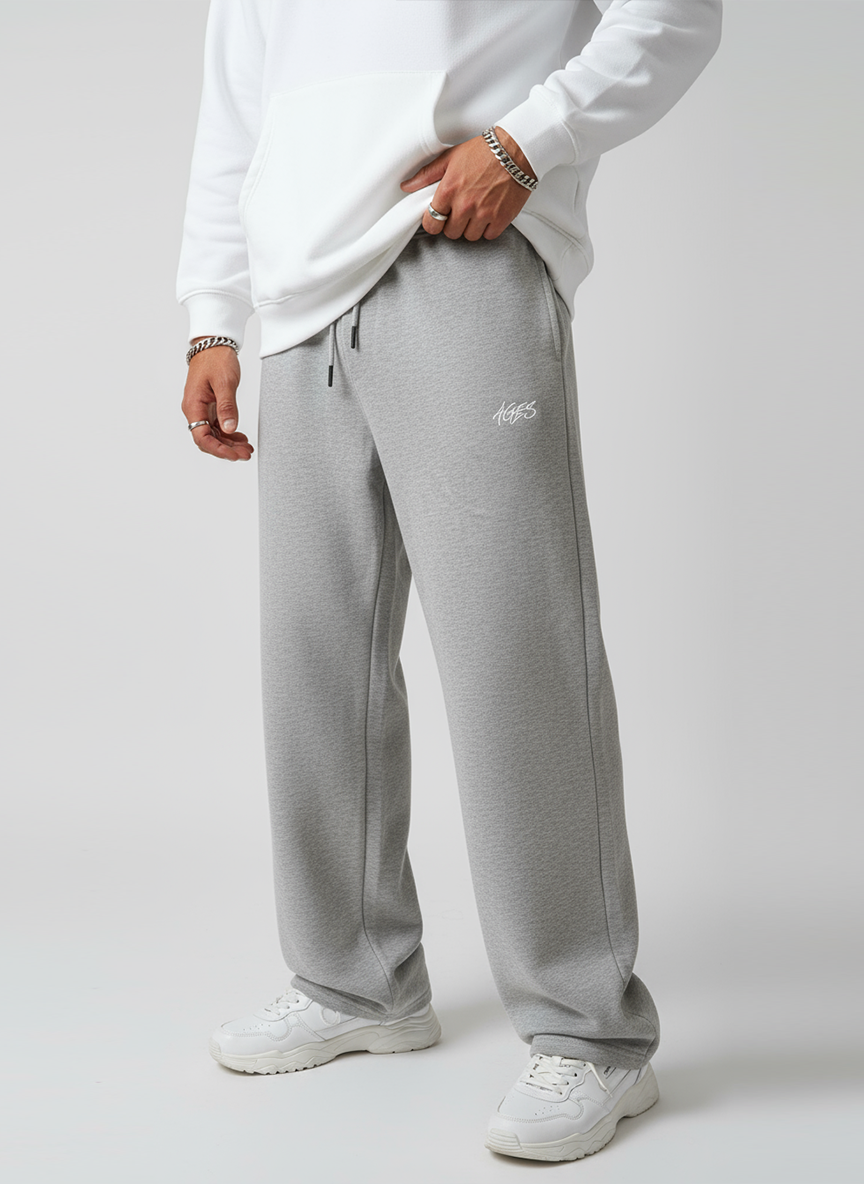 Relaxed Straight-Leg Pants — Grey